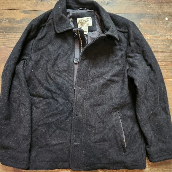 LL Bean Wool Jacket Large Thinsulate 3M Black 295973 - Picture 3 of 8